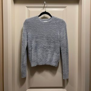 aritzia fuzzy warm sweater furry grey light blue new without tags size small